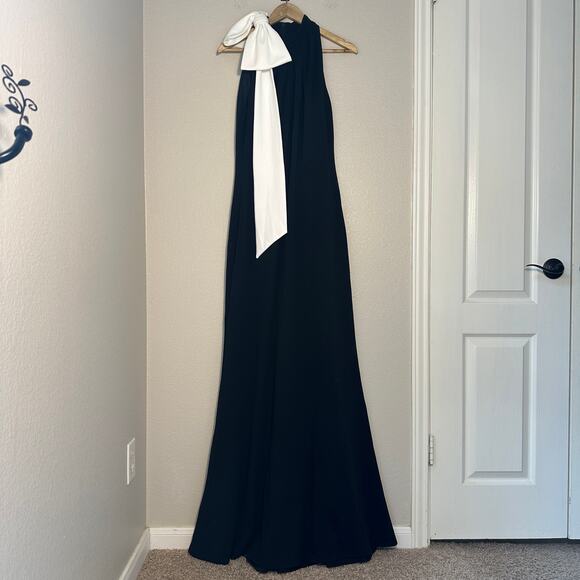 Tadashi Shoji Sims Black/White Shoulder Bow Halter Gown, Black Tie, Wedding, XL - Picture 3 of 7